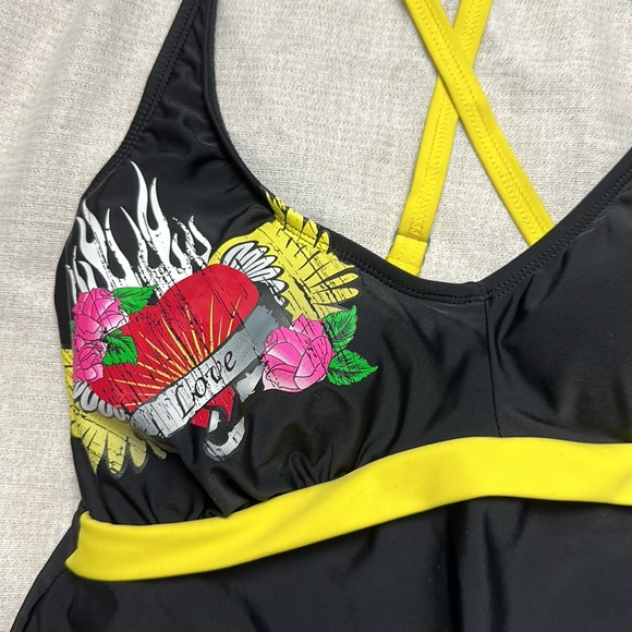 xhiliration tankini top. Yellow & black. - Picture 3 of 5